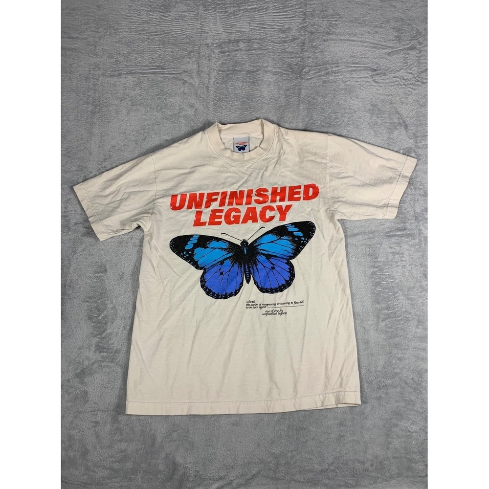 Unfinished Legacy Rebirth Butterfly Men's T-Shirt S Cream Red Block Text